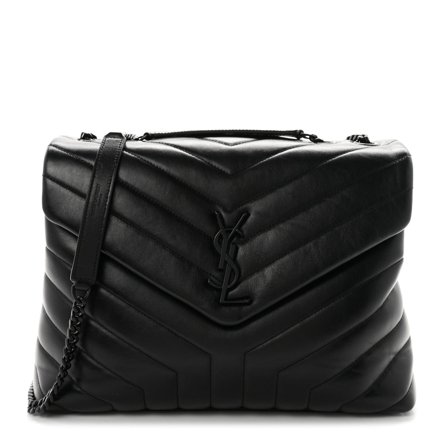 Calfskin Y Quilted Monogram Monochrome Medium Loulou Chain Satchel Black