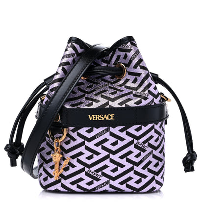 Versace Coated Canvas La Greca Glitter Print Mini Bucket Bag Orchid Black 1 of 8