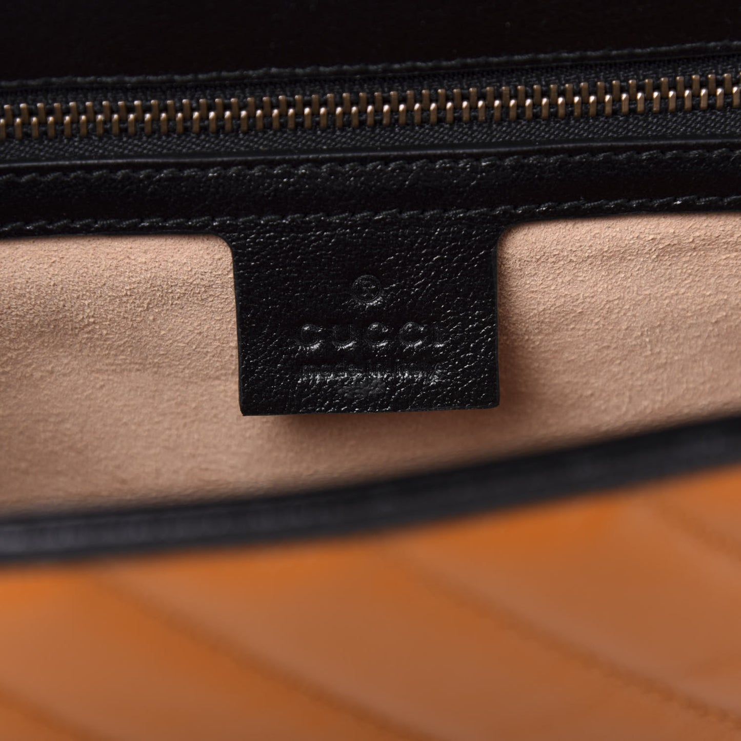 Vintage Effect Calfskin Matelasse Diagonal Small Torchon GG Marmont Shoulder Bag Cognac Black