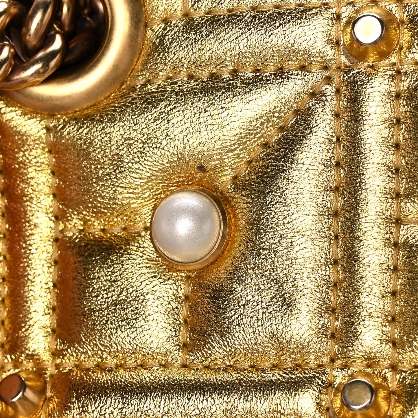 Metallic Calfskin Matelasse Studded Mini Pearly GG Marmont Shoulder Bag Gold