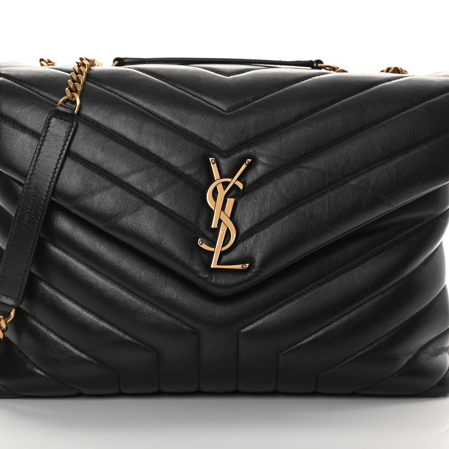 Calfskin Y Quilted Monogram Medium Loulou Chain Satchel Black