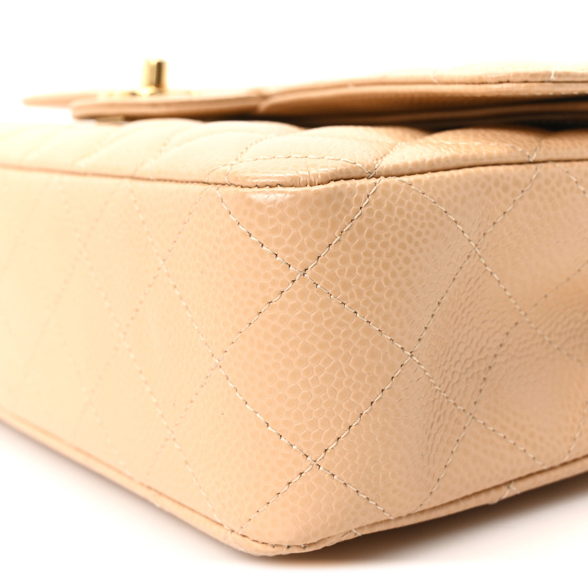 Caviar Quilted Medium Double Flap Beige