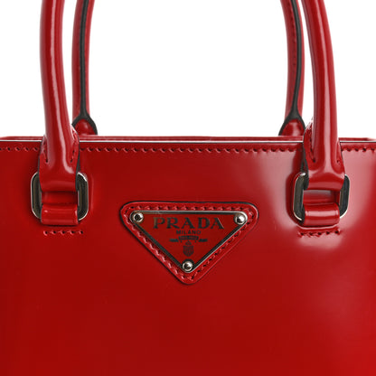 Prada Spazzolato Triangle Small Double Handle Crossbody Tote Scarlatto 11 of 11