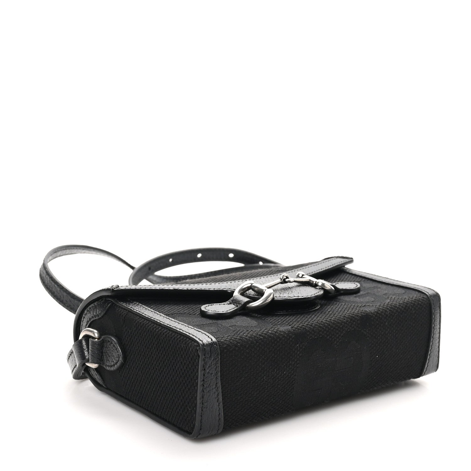 Gucci Monogram Jumbo GG Textured Dollar Calfskin Mini Horsebit 1955 Shoulder Bag Black 4 of 11