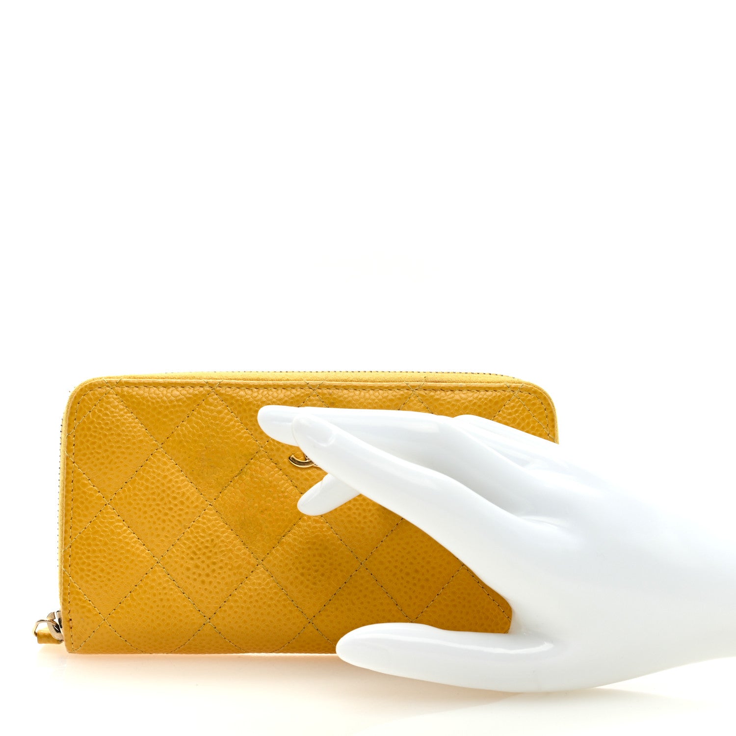 Chanel Caviar Quilted Medium Zip Around Wallet Yellow 2 of 10