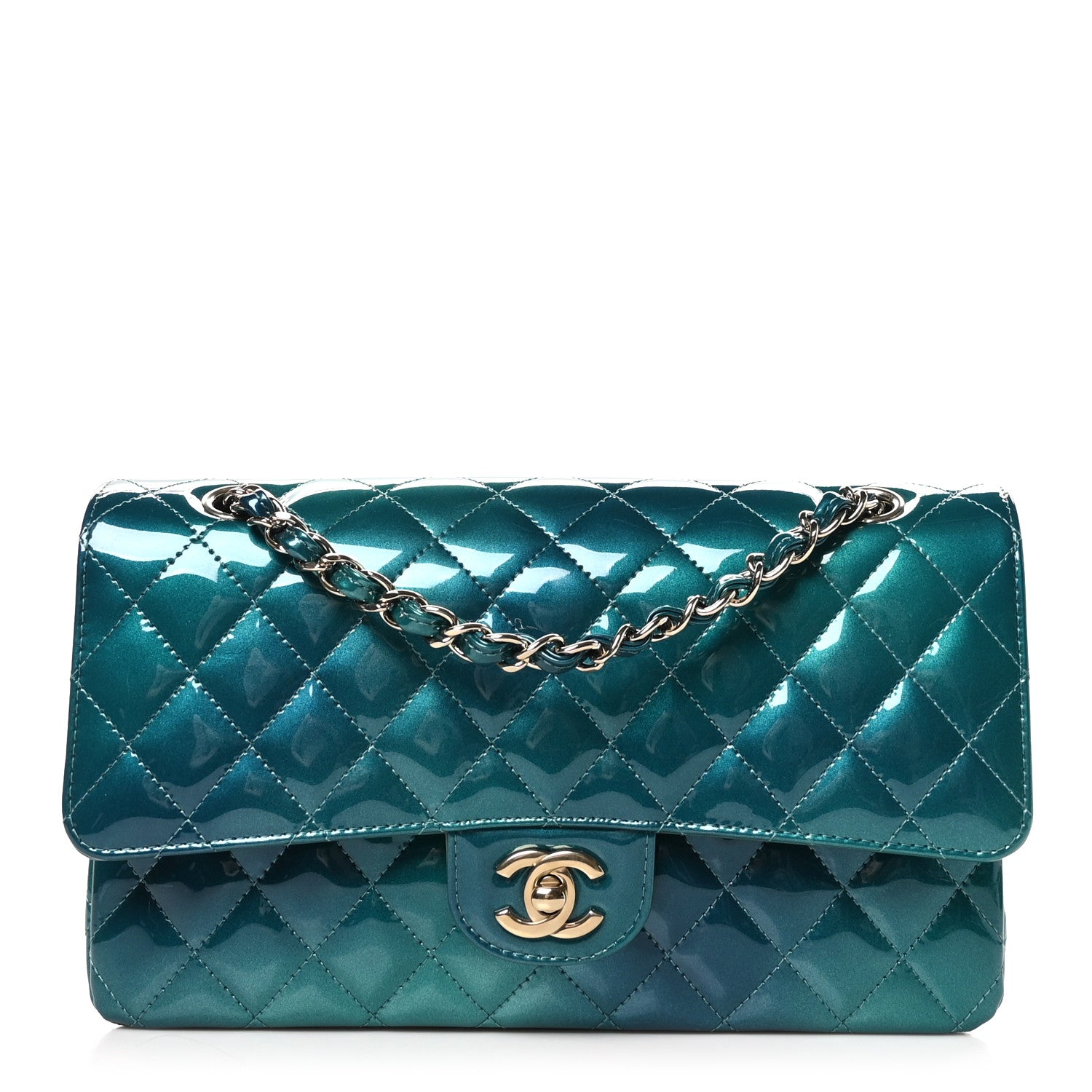 Chanel Shaded Patent Calfskin Quilted Medium Double Flap Green Blue 1 of 10