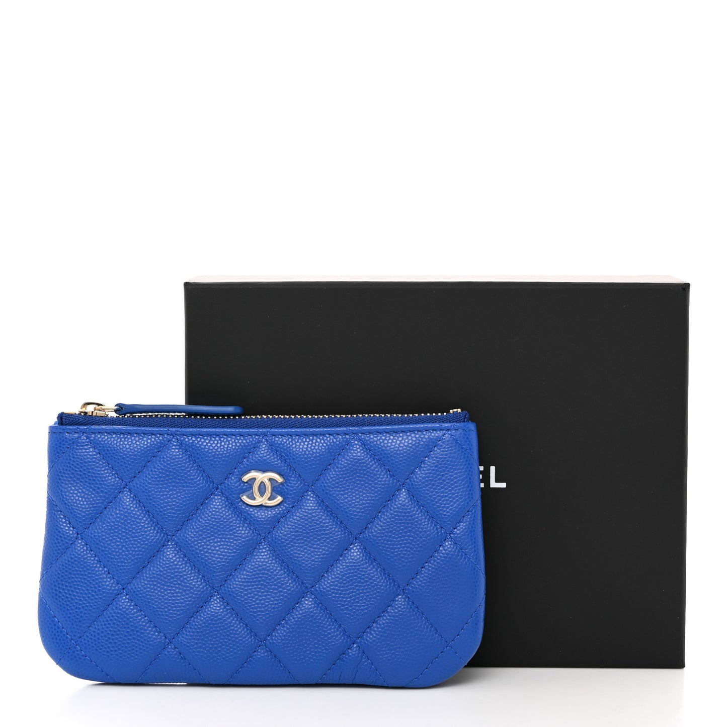 Caviar Quilted Small Cosmetic Case Blue