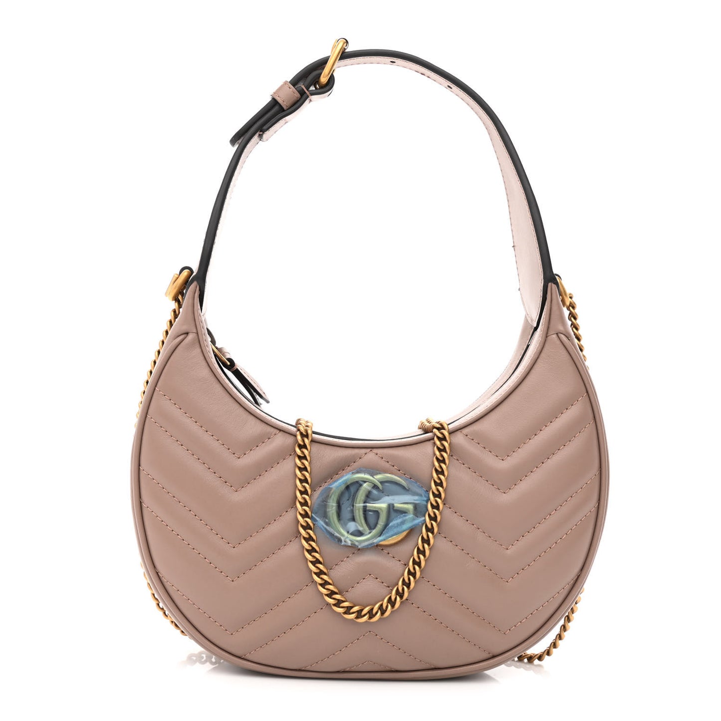 Calfskin Matelasse Chevron Mini GG Marmont Half Moon Hobo Porcelain Rose