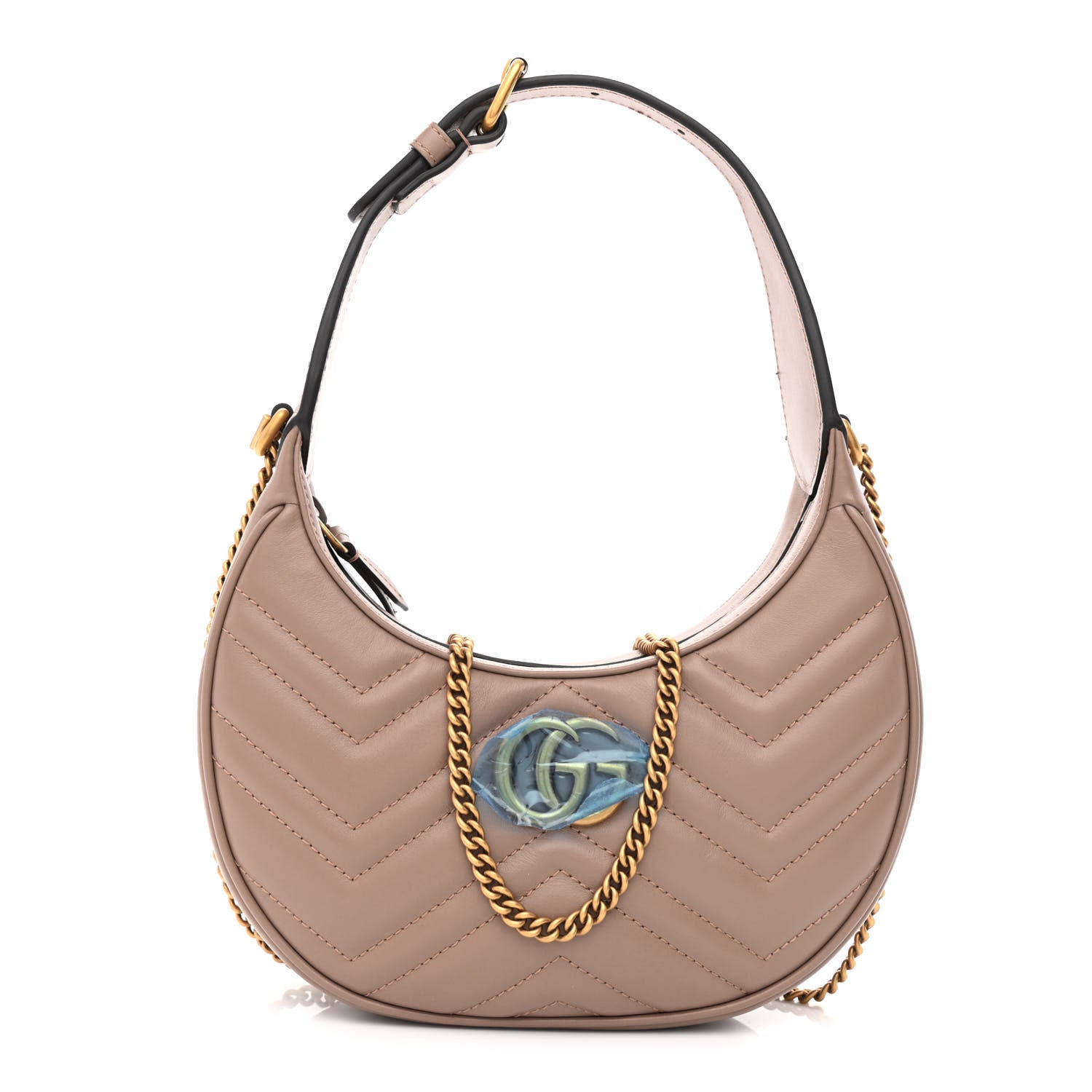 Gucci Calfskin Matelasse Chevron Mini GG Marmont Half Moon Hobo Porcelain Rose 1 of 13