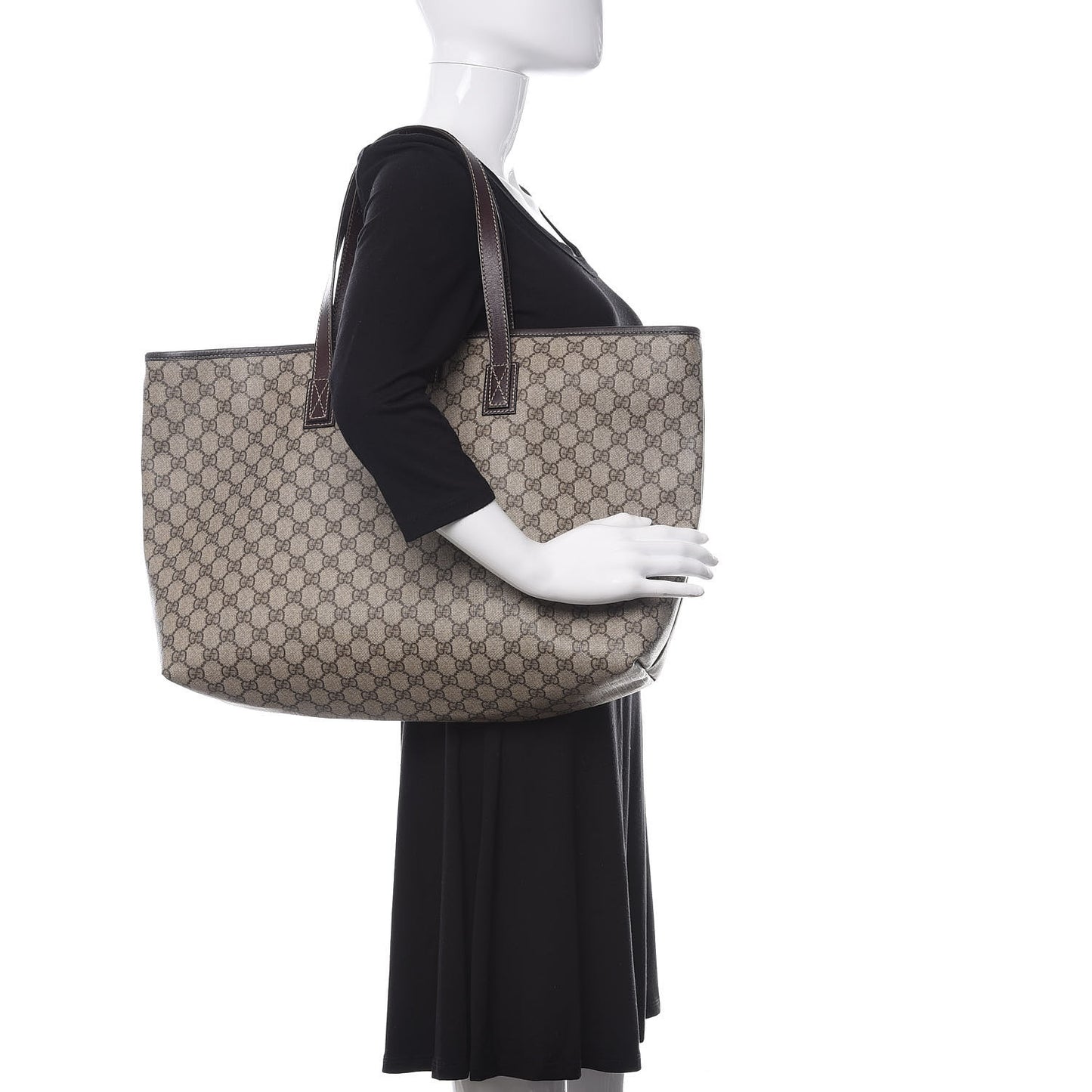 GG Supreme Monogram Large Zippered Shopping Tote Brown