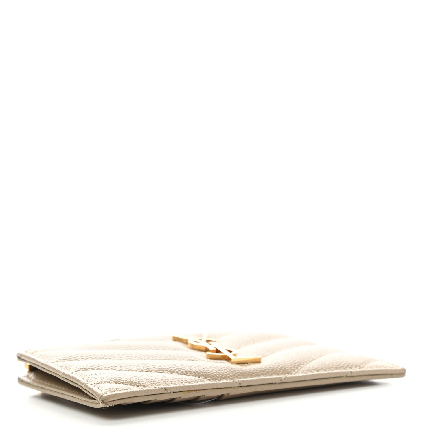Saint Laurent Grain De Poudre Matelasse Chevron Monogram Fragments Zippered Card Case Sea Salt 4 of 8