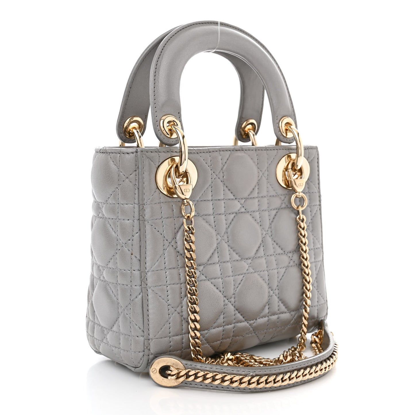 Metallic Lambskin Cannage Mini Lady Dior Grey