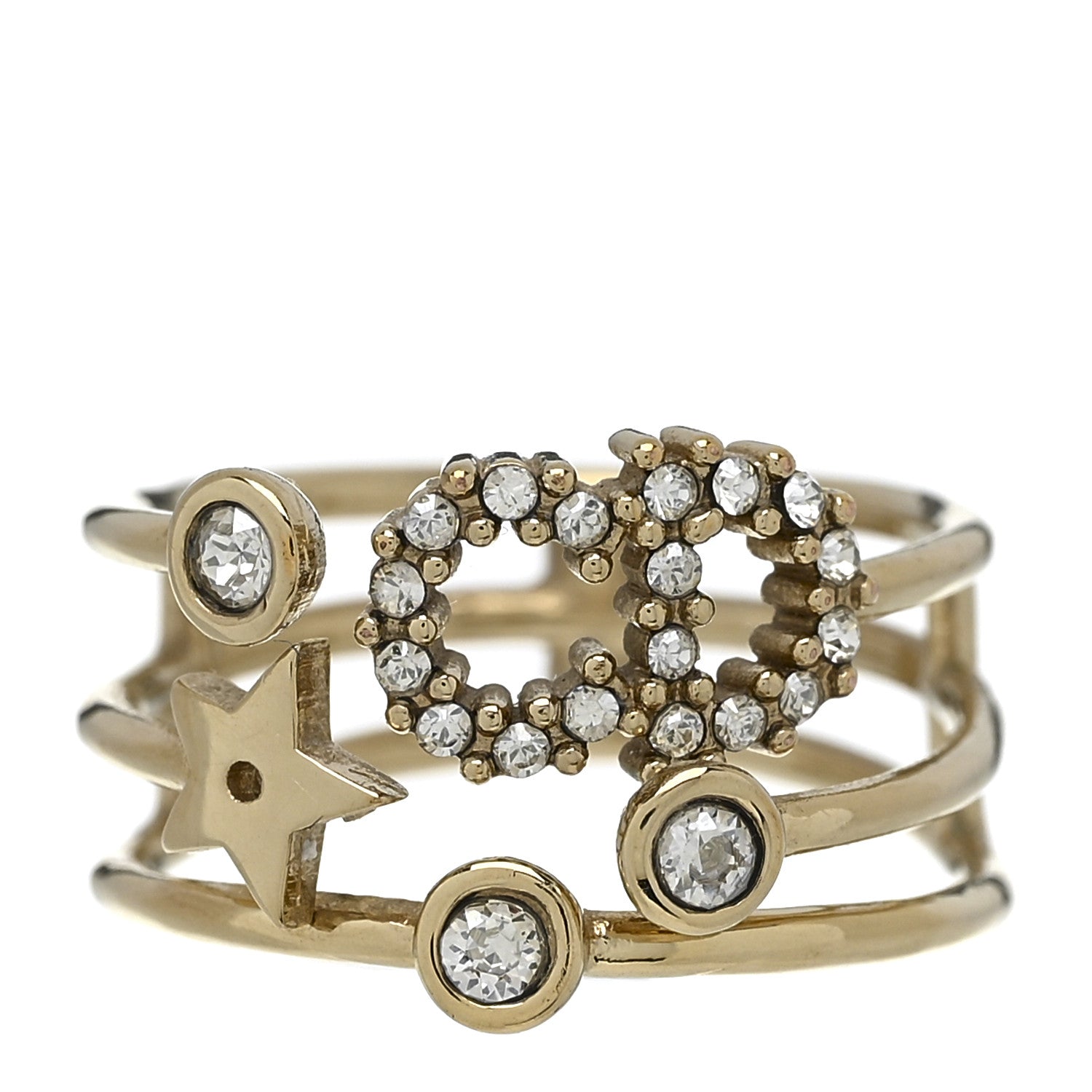 Christian Dior Metal Crystal Shiny-D Ring S Gold 1801179