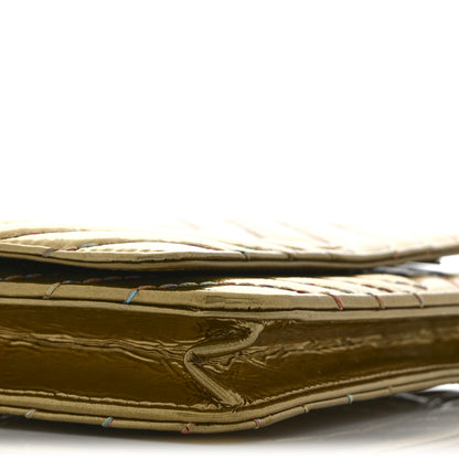 Chanel Metallic Aged Calfskin Chevron Quilted Multicolor Stitch Wallet On Chain WOC Gold 9 of 10