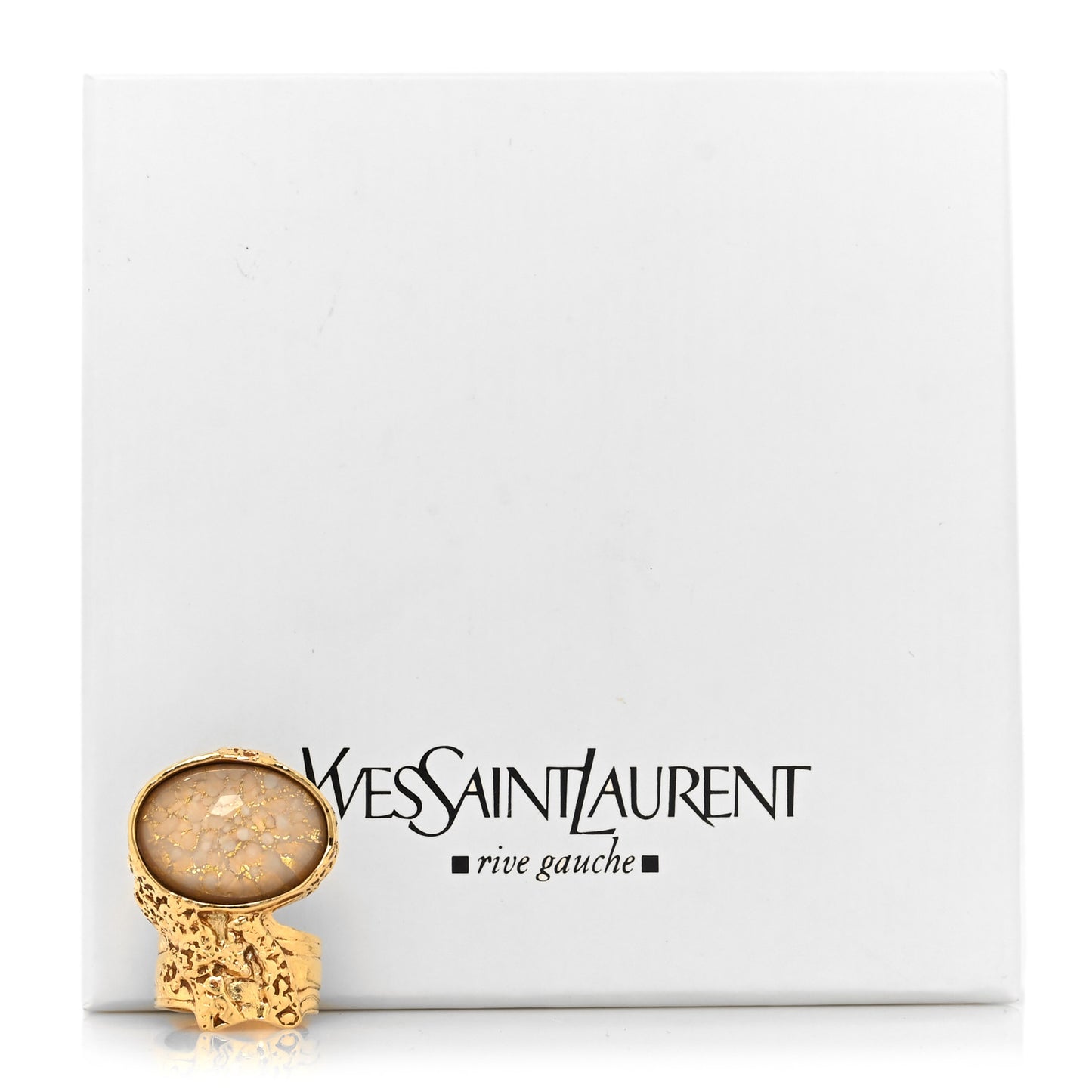 Glass Cabochon Arty Ovale Ring 57 8 Gold Beige Clair