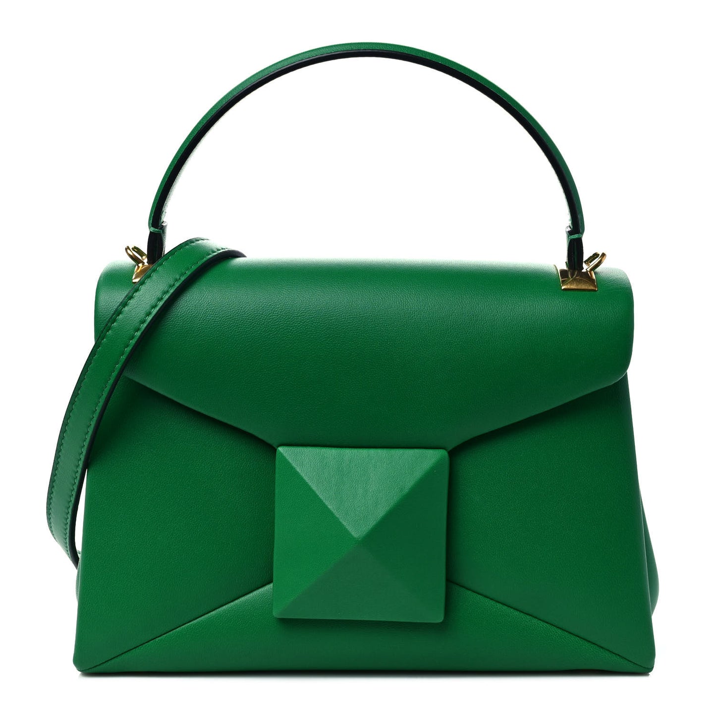Nappa Tonal Monochrome Small One Stud Top Handle Bag Gea Green