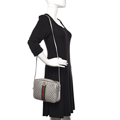 Gucci Laminated Nappa Web Trapuntata Small GG Shoulder Bag Argento 2 of 10
