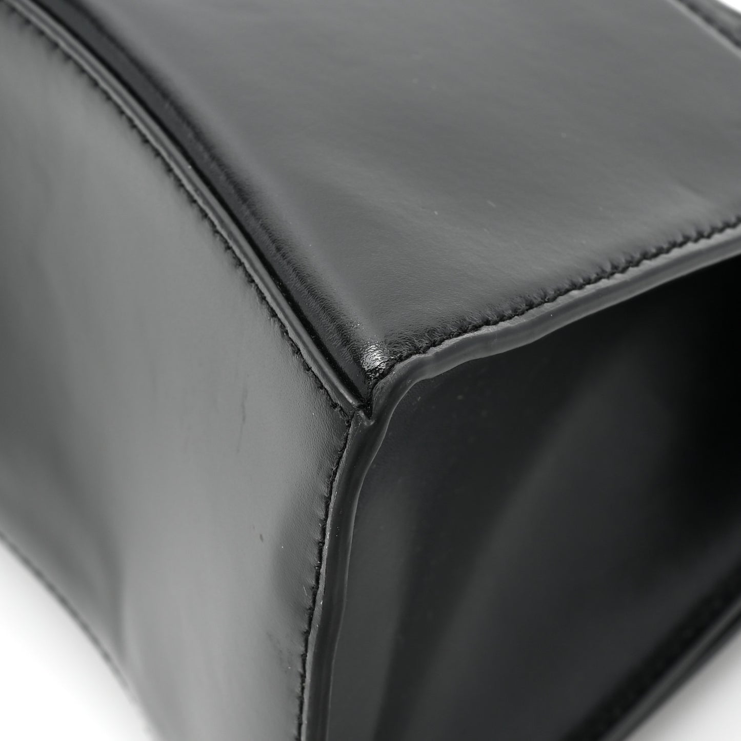 Shiny Box Calfskin Small Hourglass Top Handle Bag Black