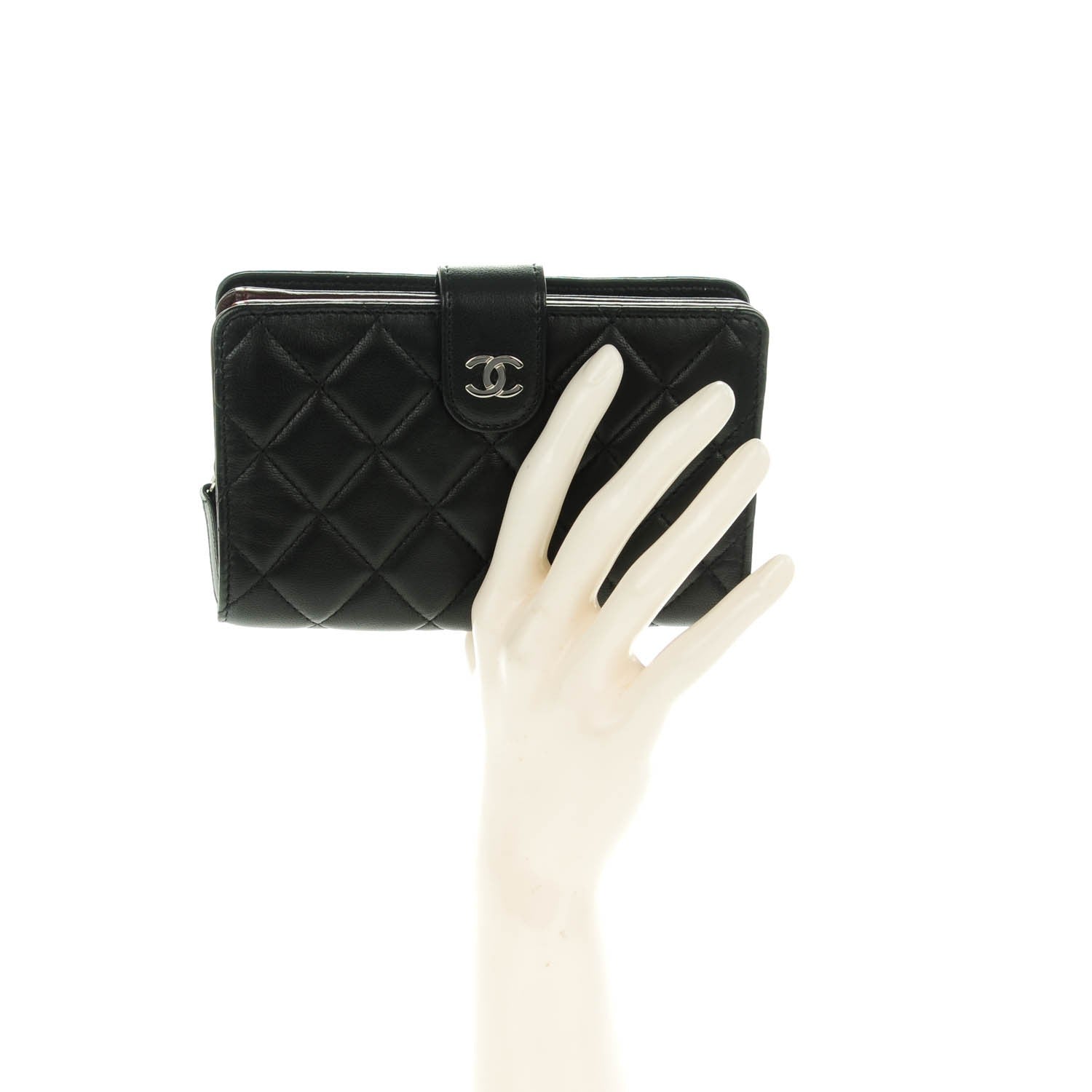 Chanel Lambskin Quilted Zipped Pocket Wallet Black 2 of 8