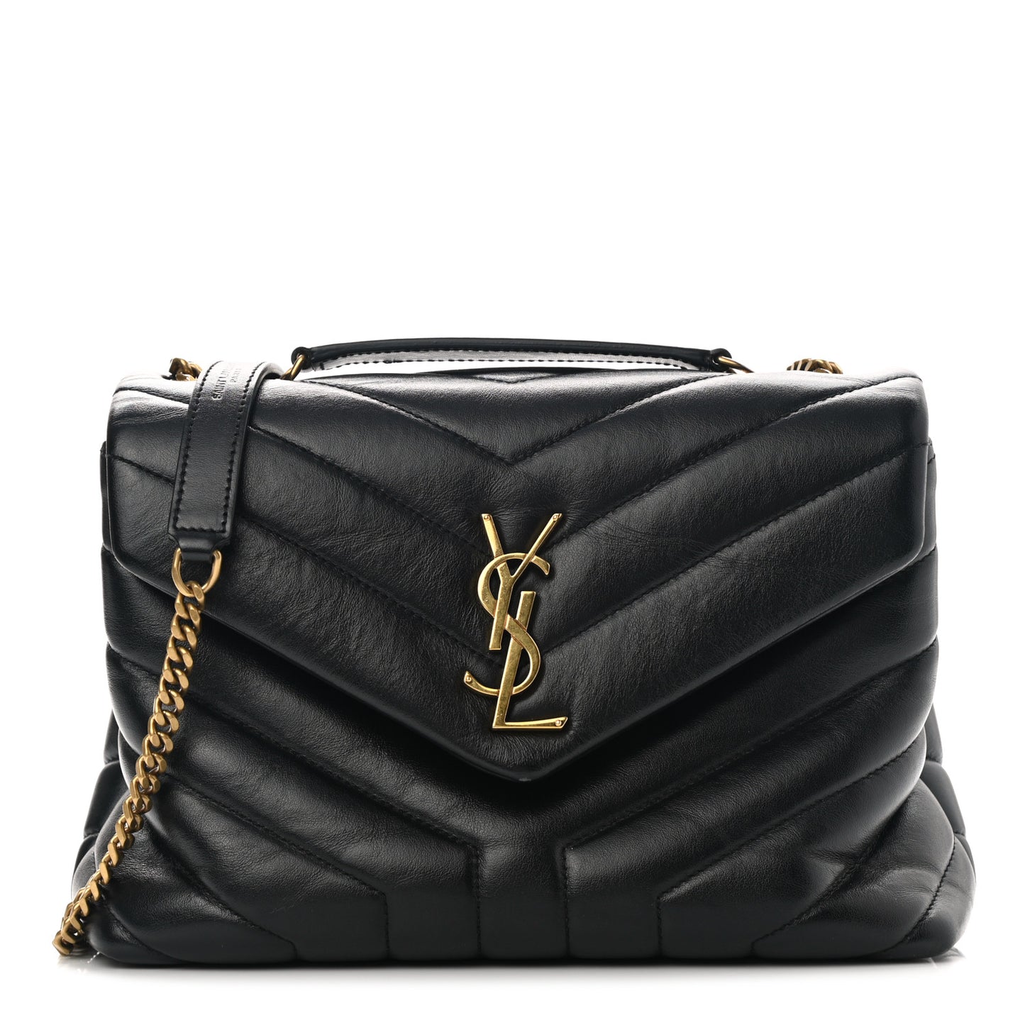 Calfskin Y Quilted Monogram Small Loulou Chain Satchel Black