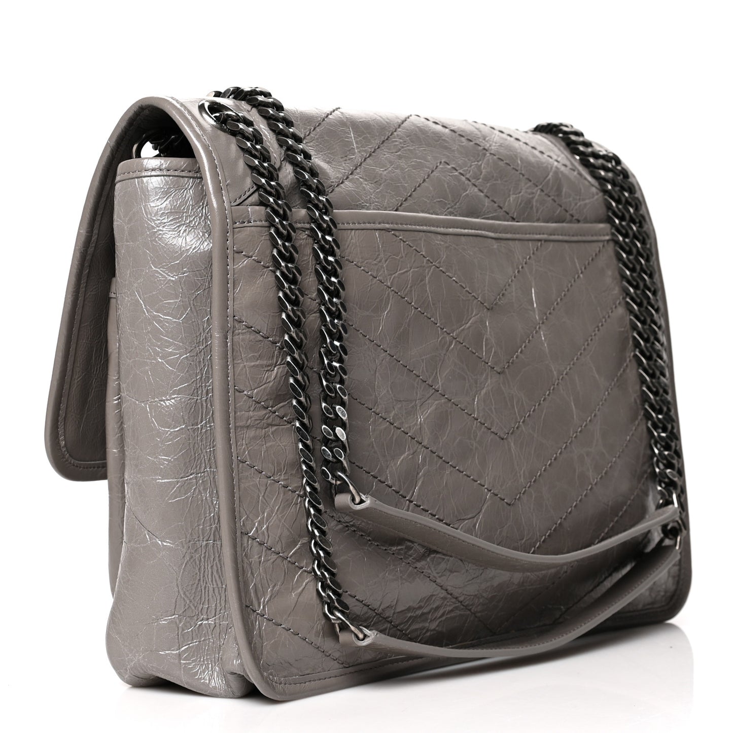 Crinkled Calfskin Matelasse Monogram Large Niki Chain Satchel Fog