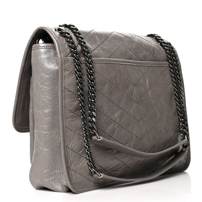 Saint Laurent Crinkled Calfskin Matelasse Monogram Large Niki Chain Satchel Fog 3 of 11