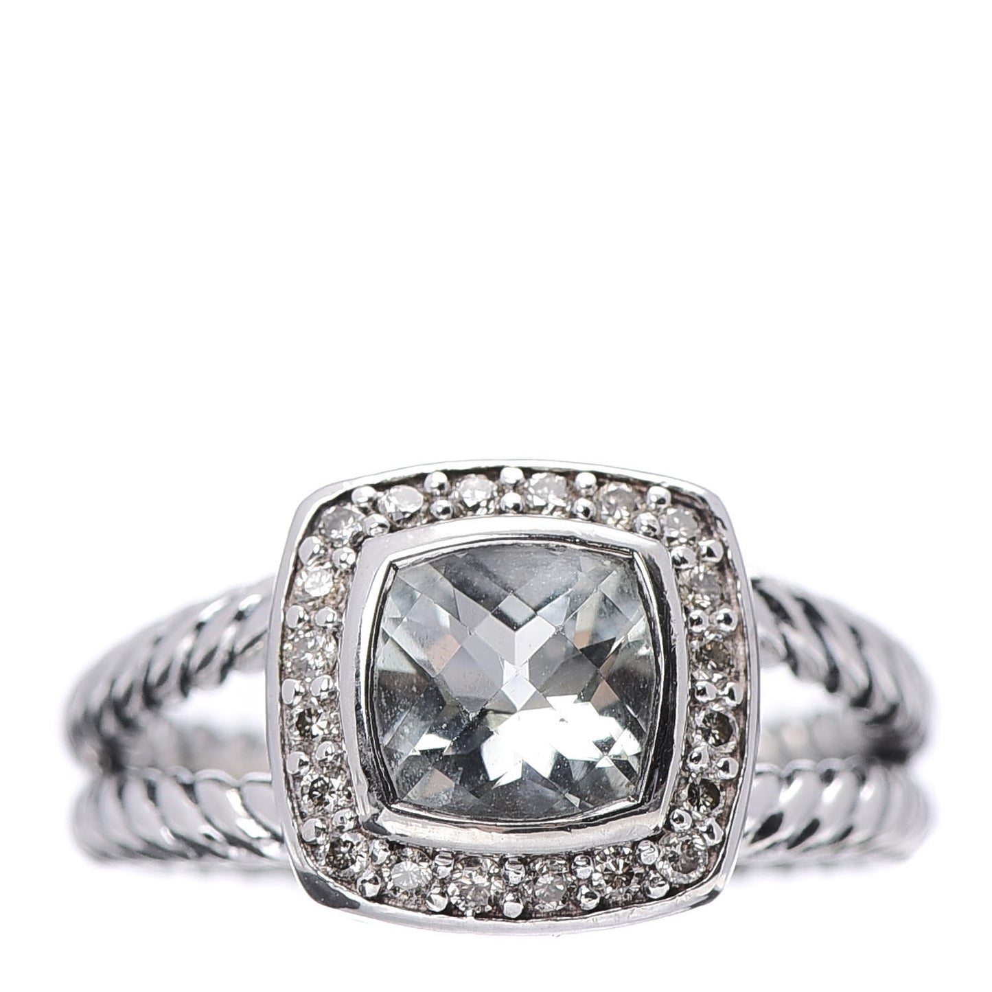 Sterling Silver Diamond Prasiolite 7mm Petite Albion Ring 51 5.75