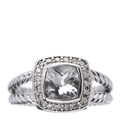 David Yurman Sterling Silver Diamond Prasiolite 7mm Petite Albion Ring 51 5.75 1 of 6