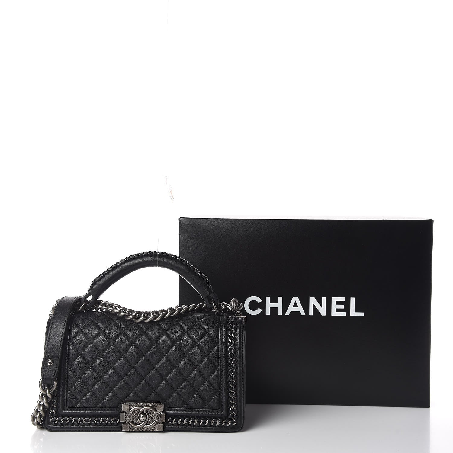 Chanel Calfskin Quilted Medium Boy Top Handle Flap Black 12 of 12