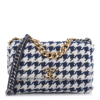 Chanel Tweed Quilted Large 19 Flap Ecru Navy Blue Multicolor 1 of 11
