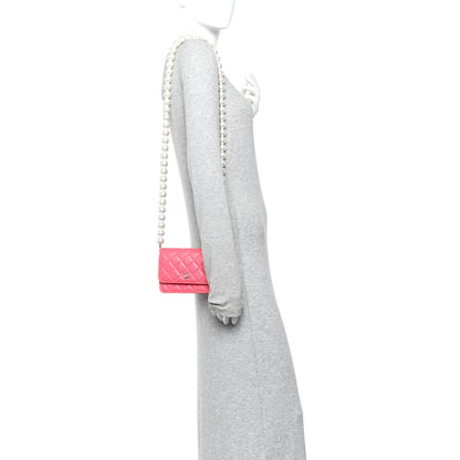 Chanel Calfskin Quilted Mini Maxi Pearls Wallet On Chain WOC Pink 2 of 10