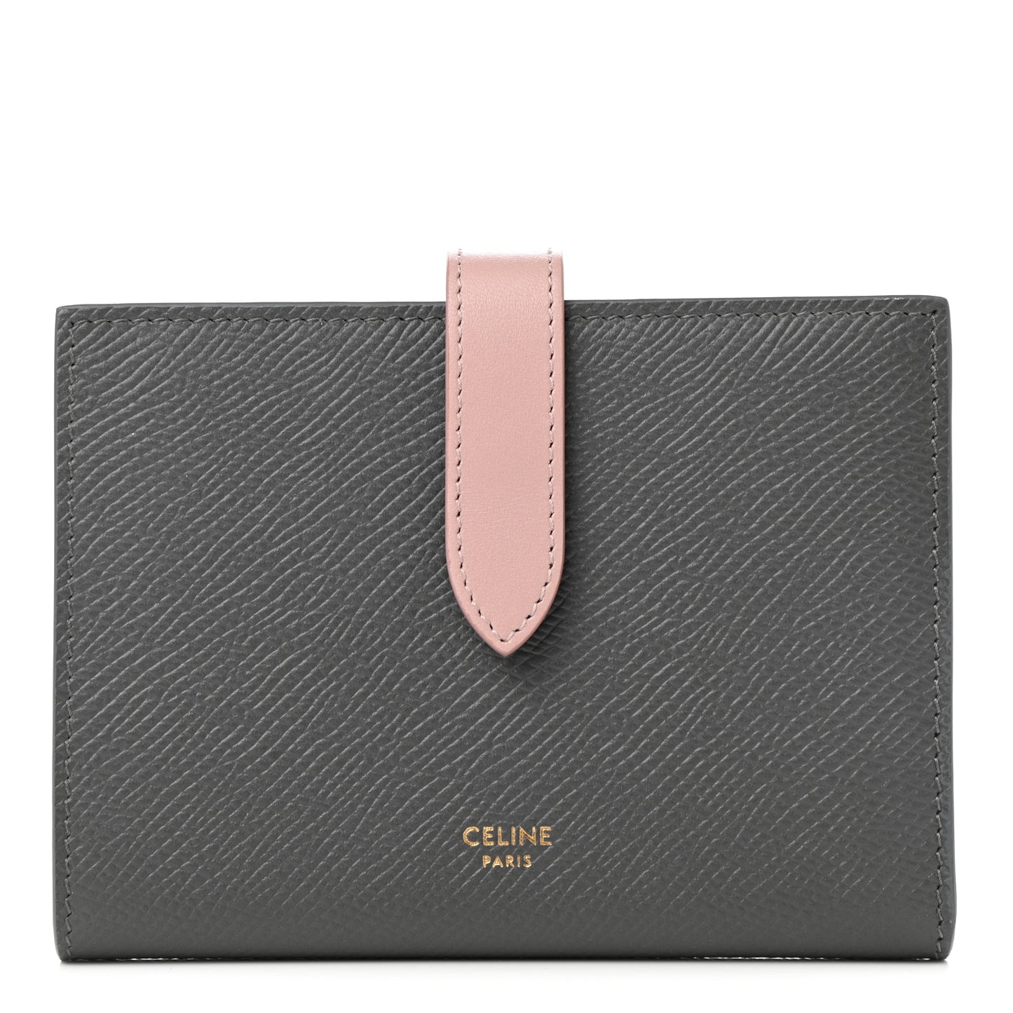 Grained Calfskin Medium Multifunction Strap Wallet Grey Vintage Pink