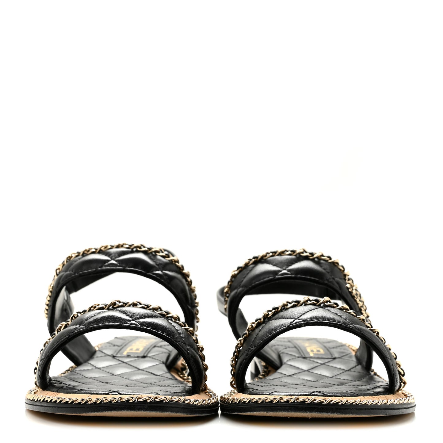 Shiny Lambskin Quilted Chain CC Sandals 39.5 Black