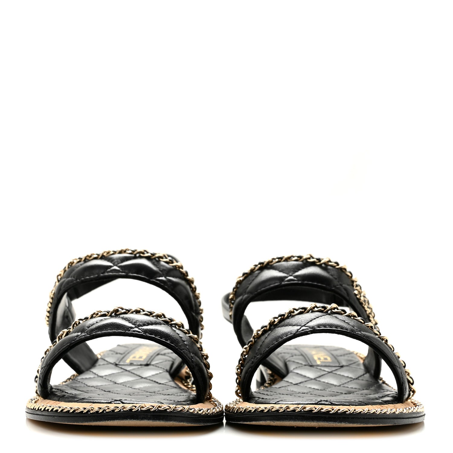 Chanel Shiny Lambskin Quilted Chain CC Sandals 39.5 Black 3 of 10