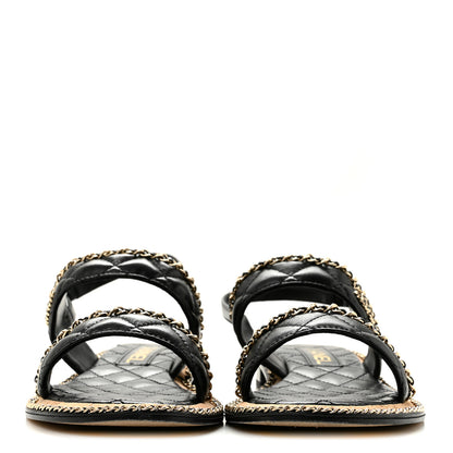 Chanel Shiny Lambskin Quilted Chain CC Sandals 39.5 Black 3 of 10