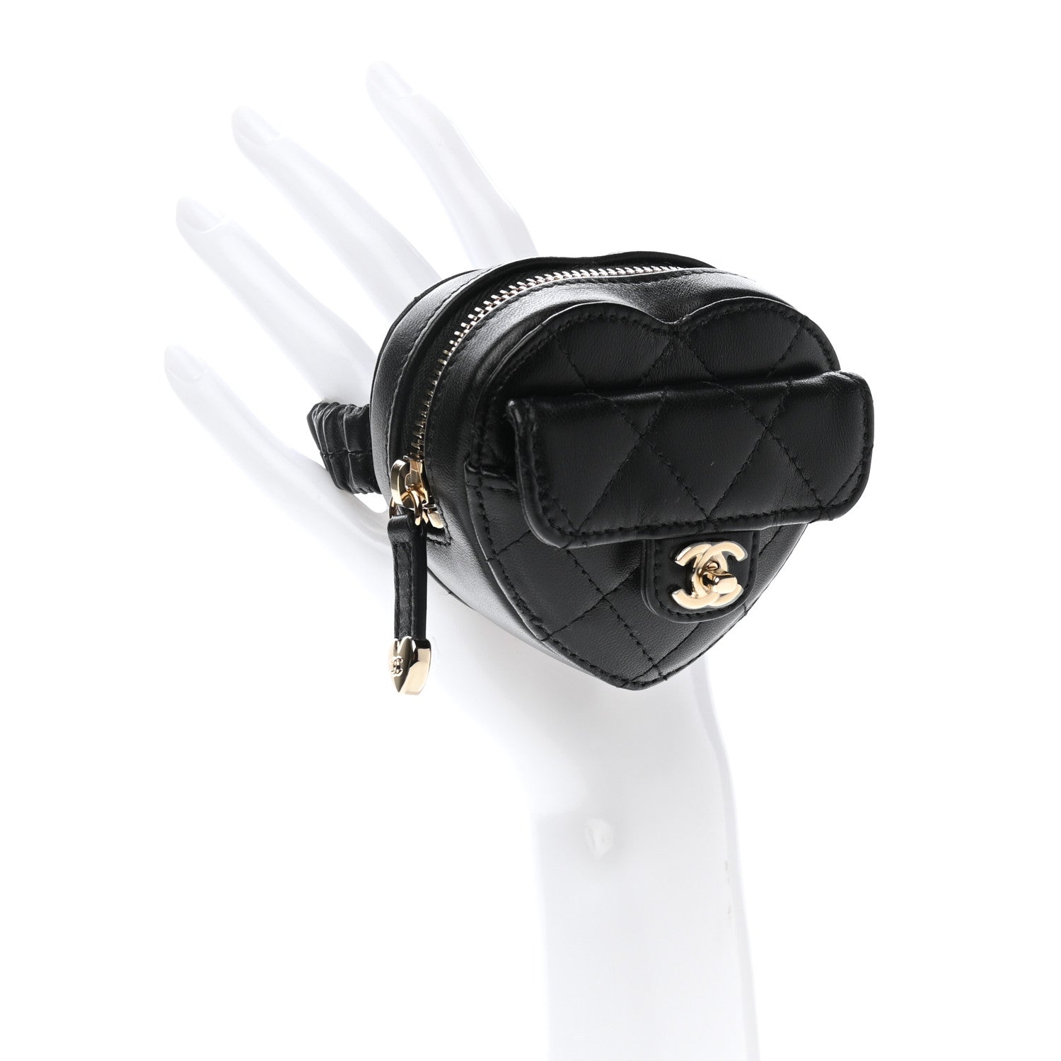 Chanel Lambskin Quilted CC In Love Heart Zipped Arm Coin Purse Black 2 of 8