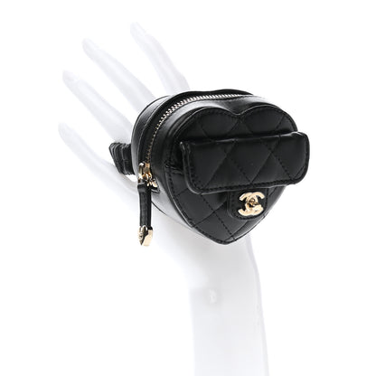 Chanel Lambskin Quilted CC In Love Heart Zipped Arm Coin Purse Black 2 of 8