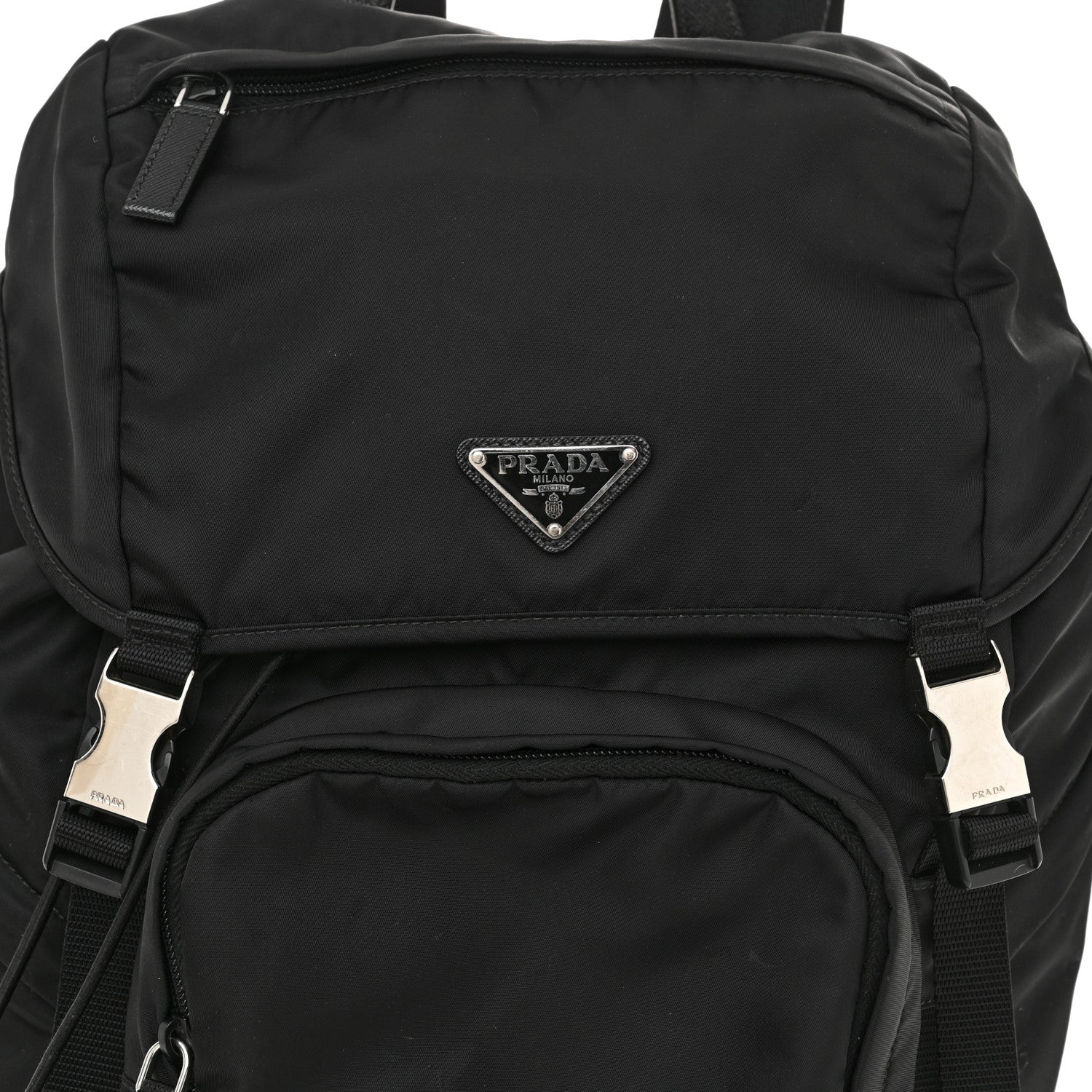 Prada Re-Nylon Saffiano Logo Double Buckle Backpack Black 7 of 12