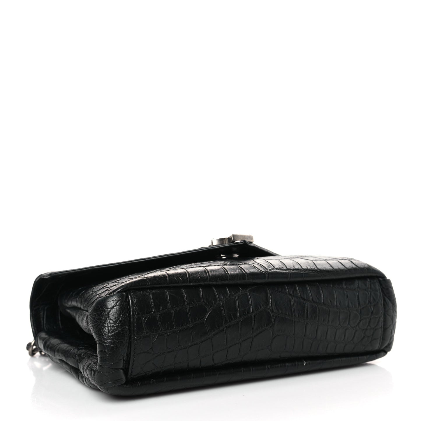 Calfskin Crocodile Embossed College Monogram Satchel Black