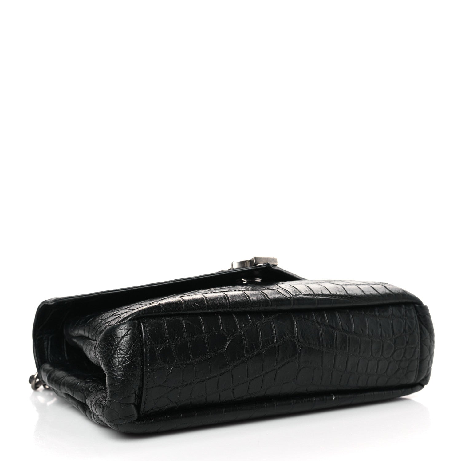 Saint Laurent Calfskin Crocodile Embossed College Monogram Satchel Black 4 of 8