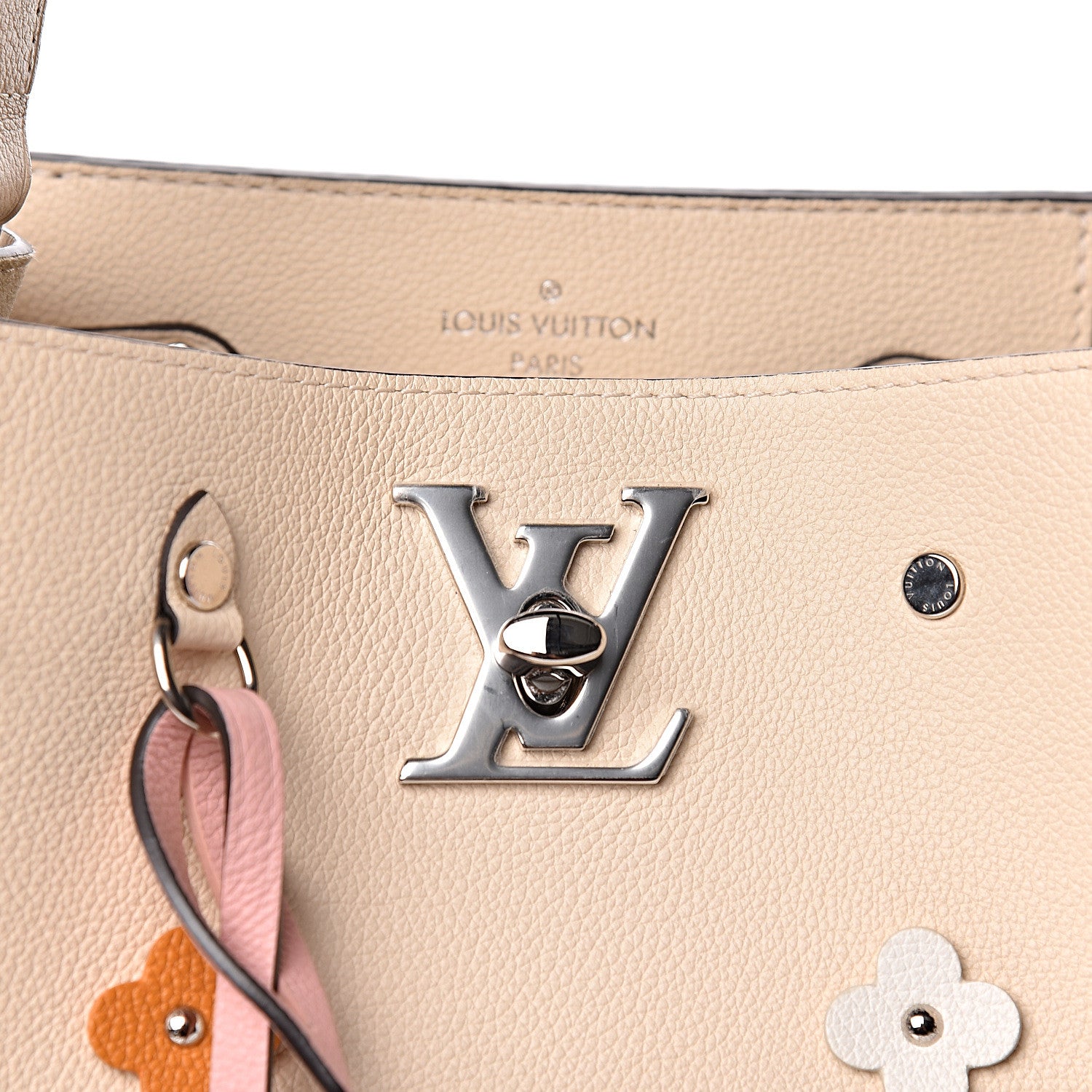 Louis Vuitton Calfskin Flowers Lockme Bucket Creme 10 of 10