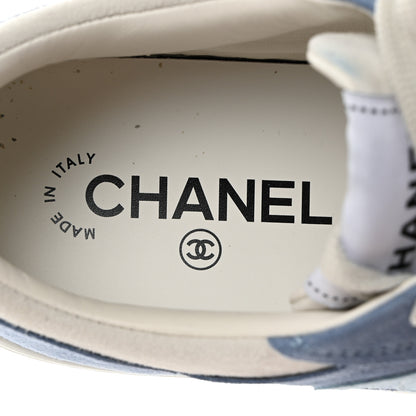 Chanel Suede Kidskin Womens CC Sneakers 38 White Blue 6 of 11