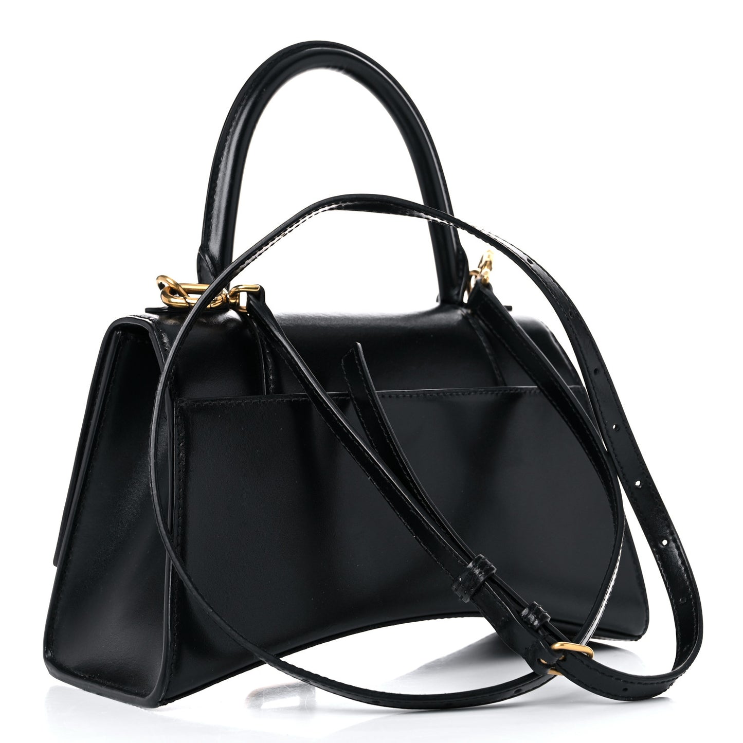 Shiny Box Calfskin Small Hourglass Top Handle Bag Black