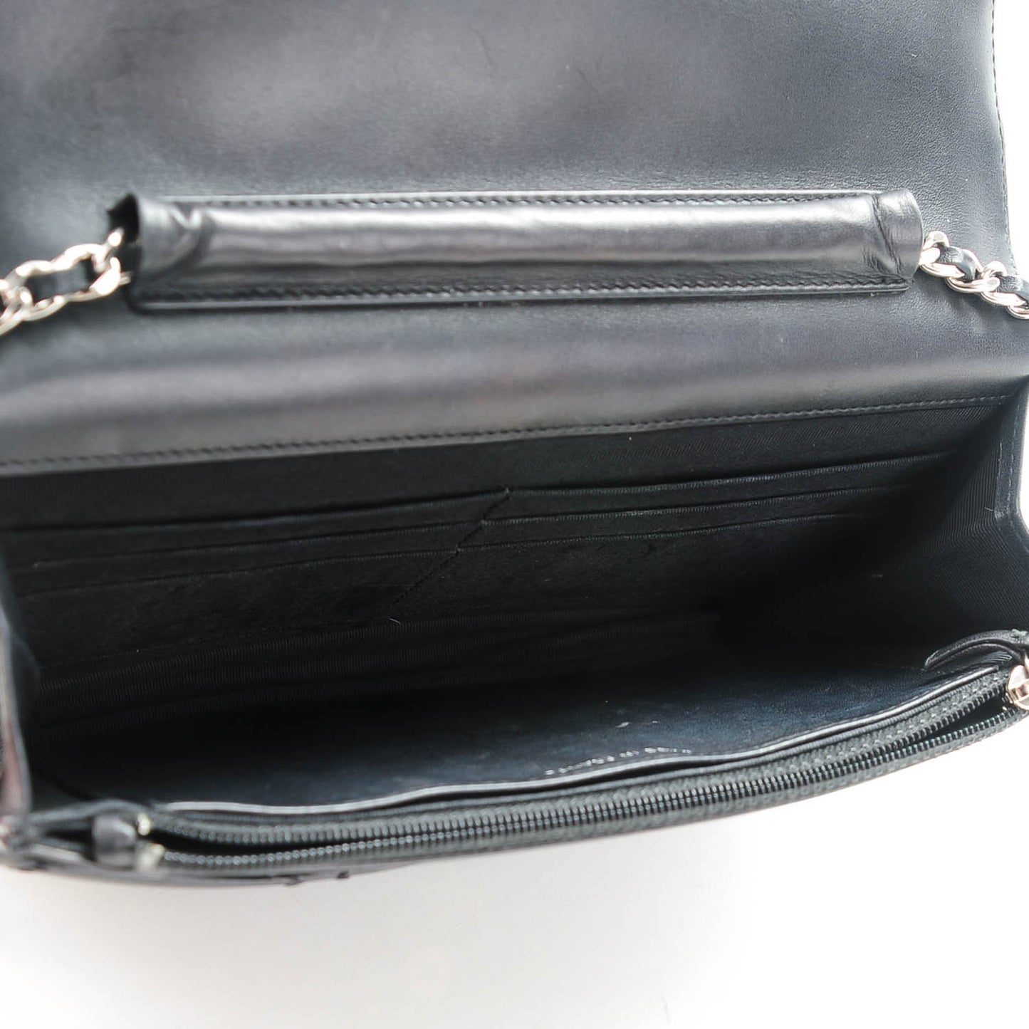 Calfskin Double Stitch Hamptons Wallet On Chain WOC Black