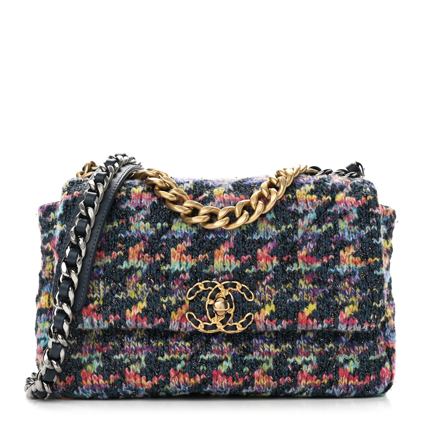 Tweed Quilted Medium Chanel 19 Flap Dark Multicolor