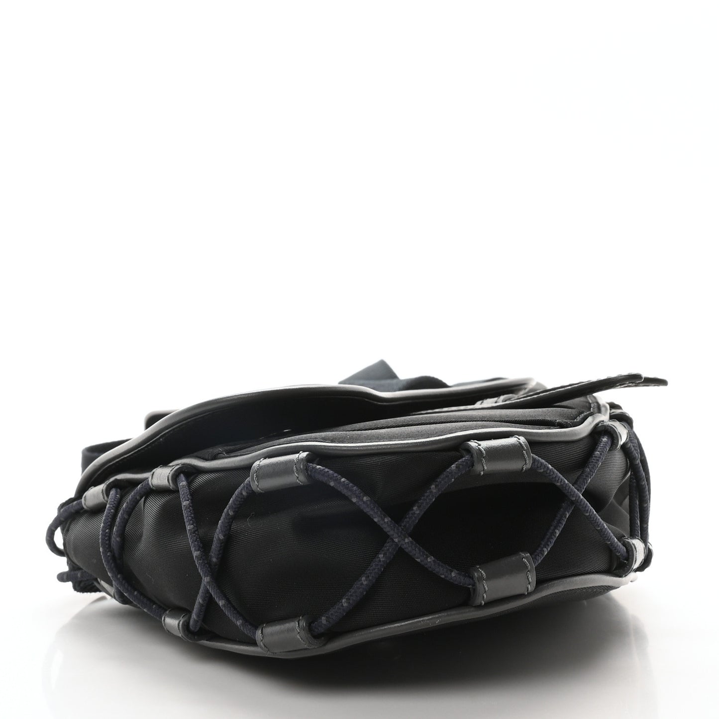 X SACAI Grained Calfskin Technical Fabric Mens Saddle Bag Black