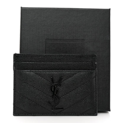 Saint Laurent Grain De Poudre Matelasse Chevron Monochrome Monogram Credit Card Case Black 8 of 8