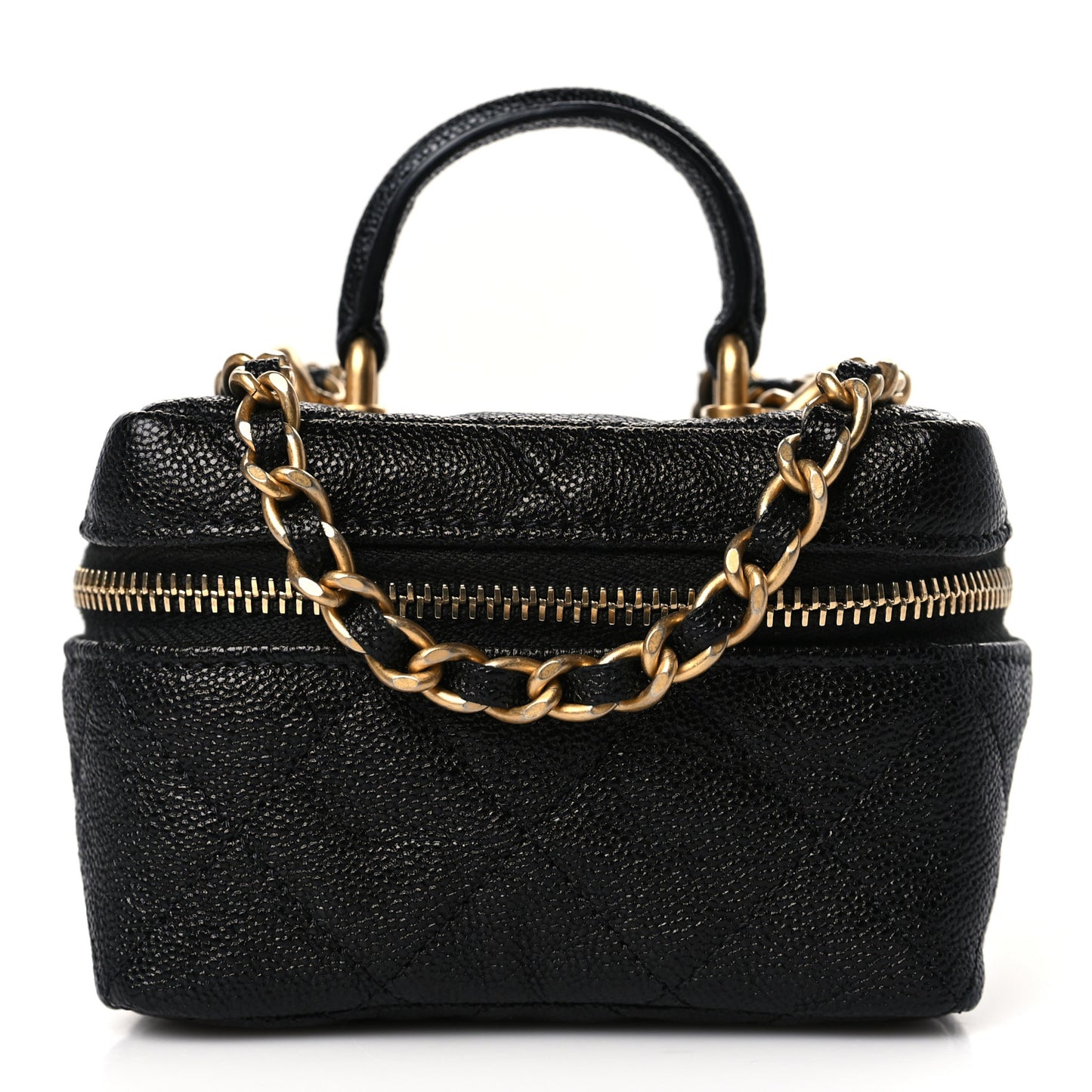 Caviar Quilted Mini Top Handle Vanity With Chain Black