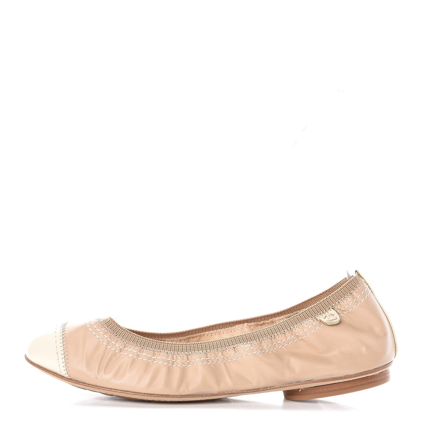 Lambskin Patent CC Elastic Cap Toe Ballerina Flats 37.5 Light Beige