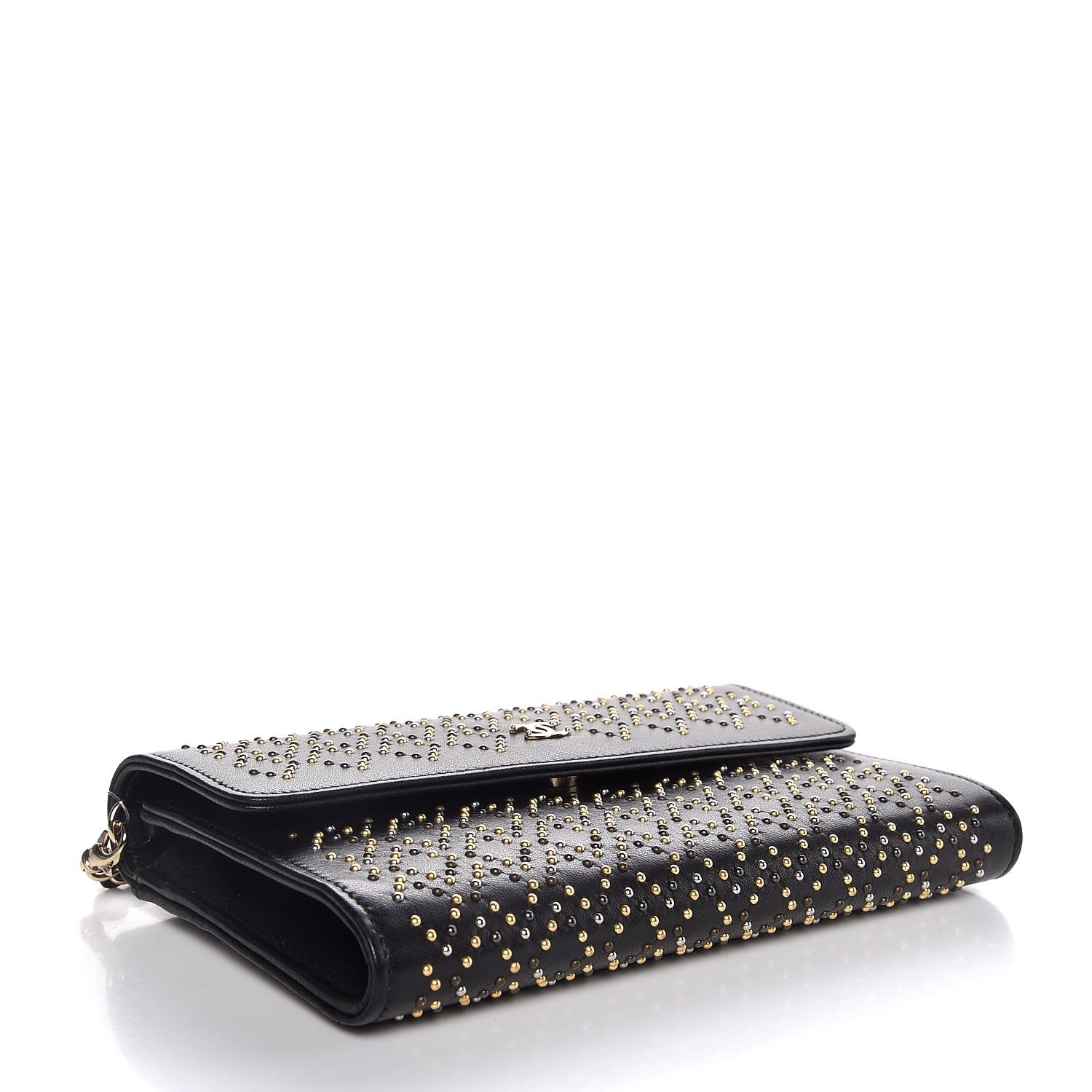 Chanel Lambskin Studded Wallet on Removable Chain Black 4 of 10